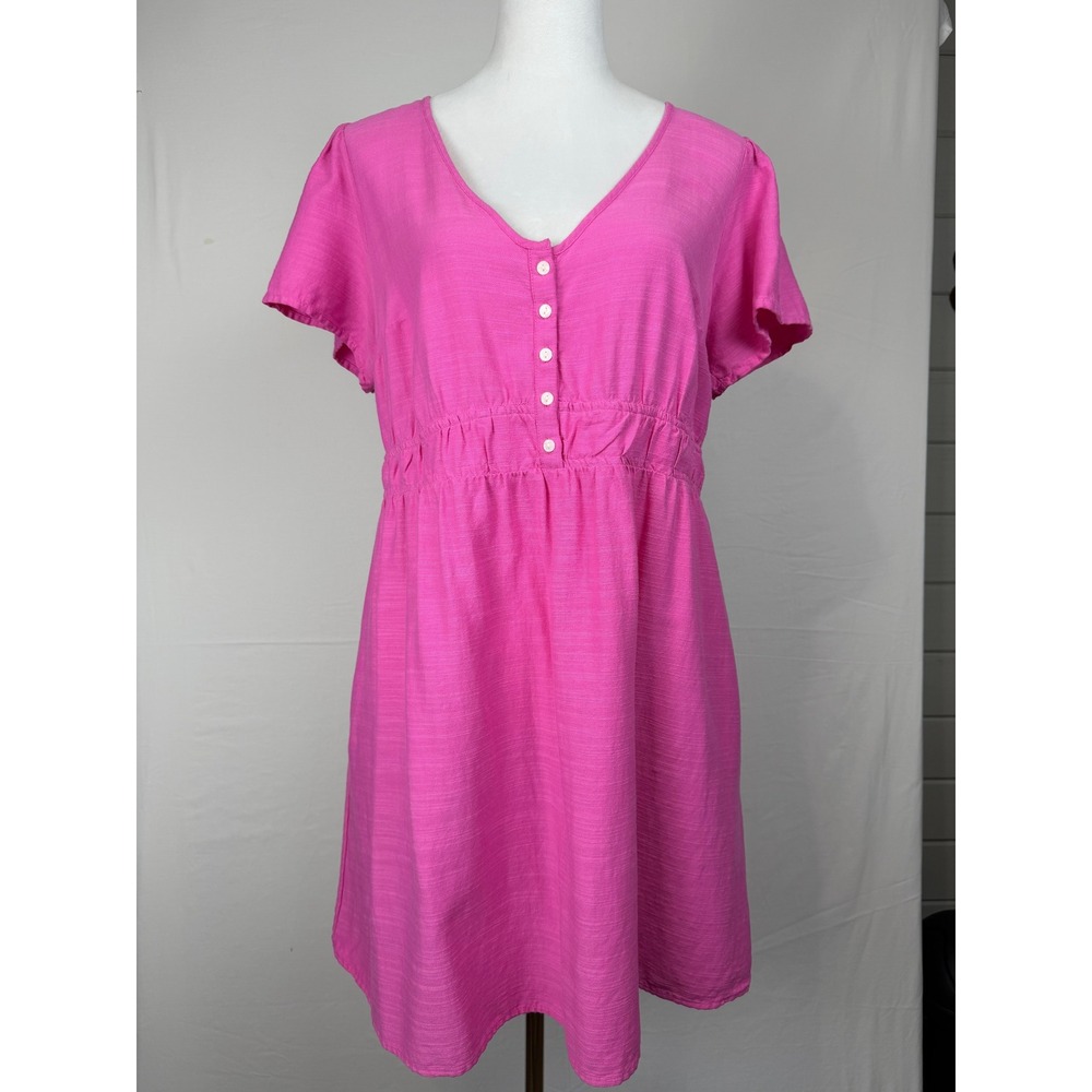 Isabel Pink Baby Doll Dress Sz M Short Sleeve Elastic Waist Pockets Cottagecore